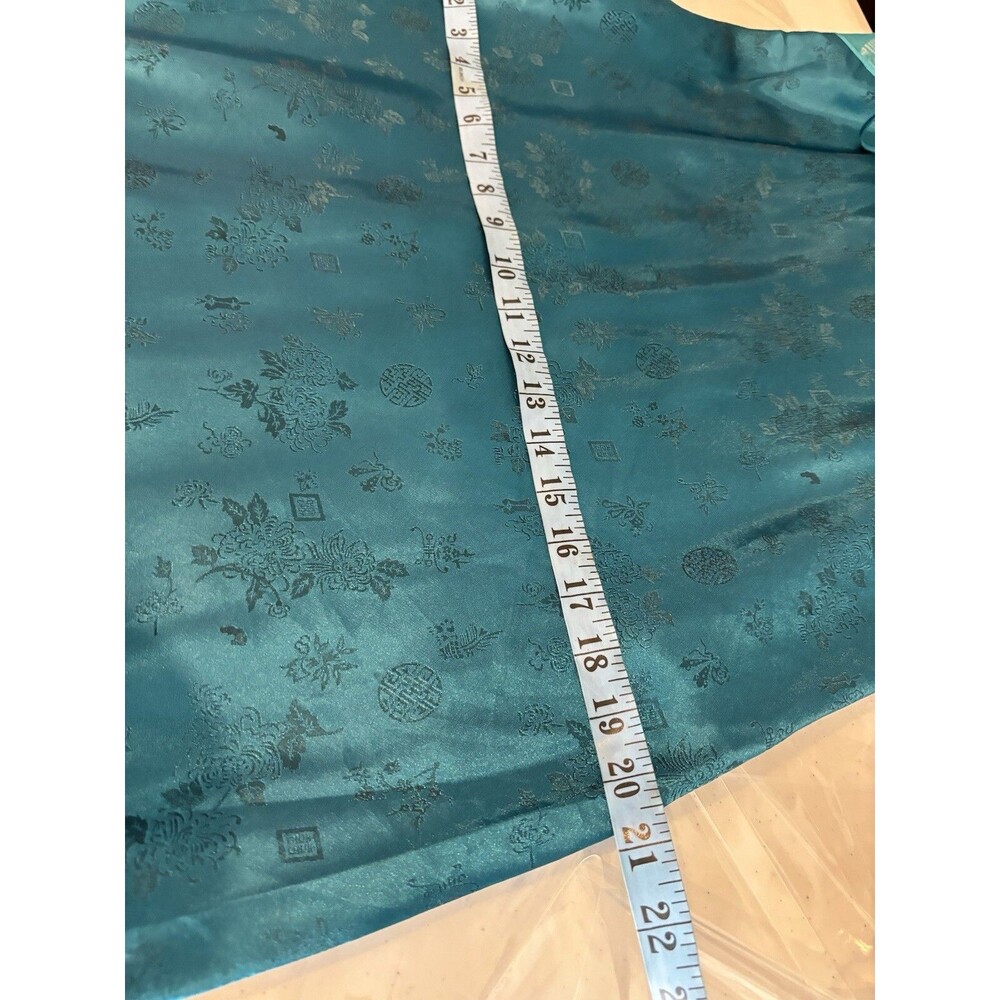 Vintage Nightgown Slip Dress M L Nightie Satin TEAL Blue BROCADE Whimsical fairy - Picture 5 of 14